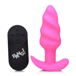 21X Vibrating Silicone Swirl Butt Plug W/ Remote Control - Pink