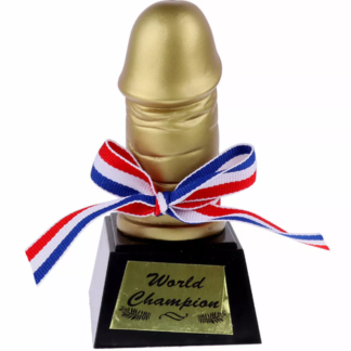 Hen Party Champion Trophy - Funny Golden Bronze & Black Willy Award With Satin Ribbon