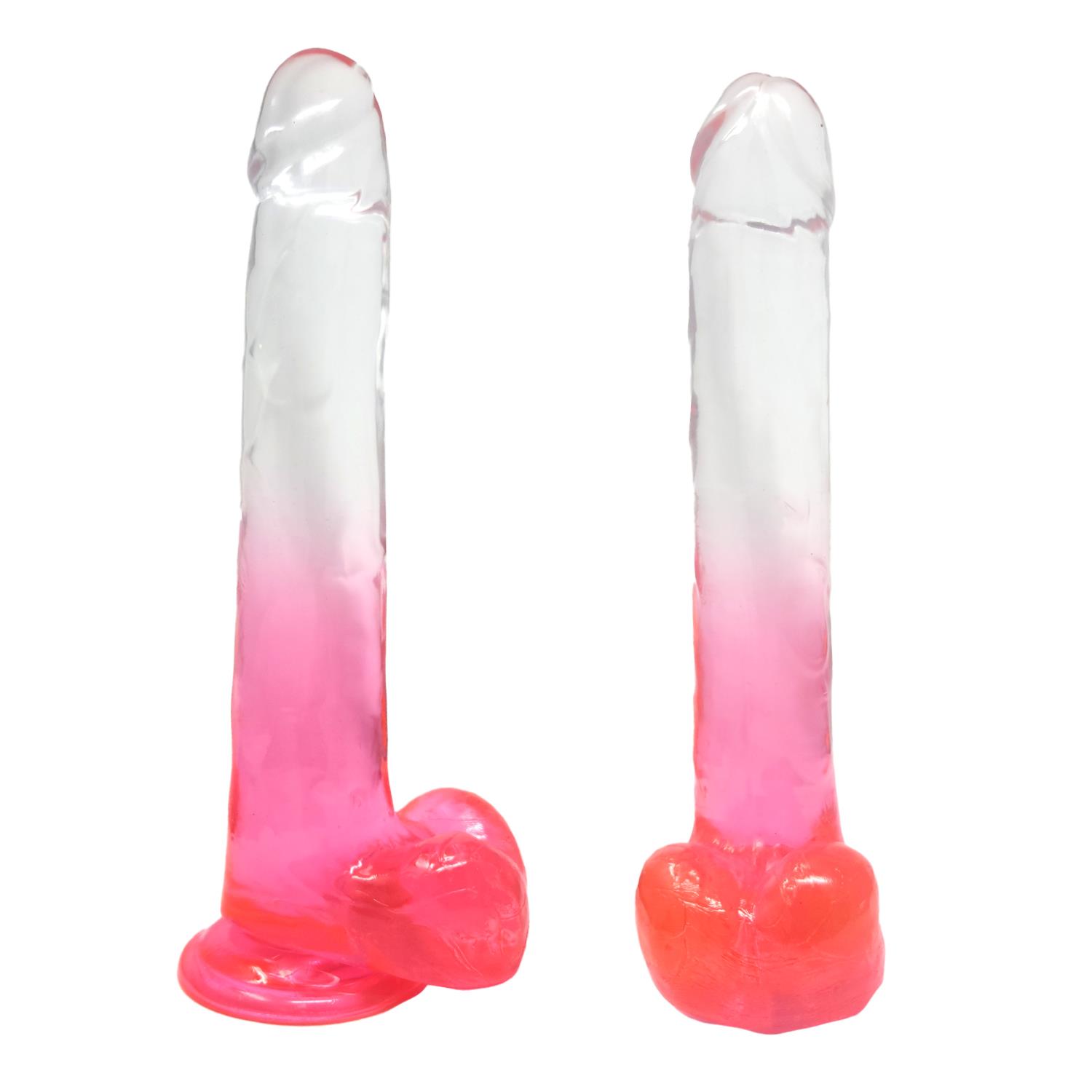 Ombre Fade Dildo Pink & Frosted Realistic in Clear 10 Inch