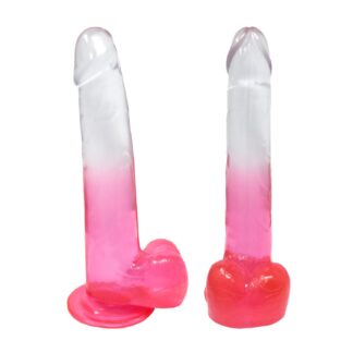 Ombre Fade Dildo Pink & Frosted Realistic in Clear 8 Inch