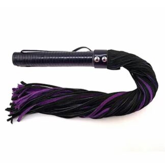Long Suede Flogger with Leather Handle - Black/Purple