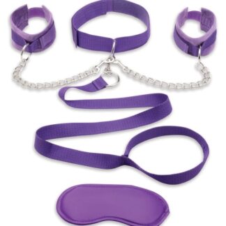 Lux Fetish Collar, Cuffs and Leash Set - Purple
