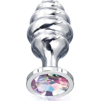 Nixie Honey Dipper Ribbed Metal Jeweled Butt Plug - Large