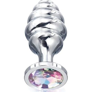 Nixie Honey Dipper Ribbed Metal Jeweled Butt Plug - Small