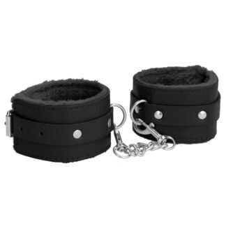 Ouch! Plush Leather Hand Cuffs - Black